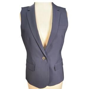 J.Crew Navy Wool One Button Vest Size 4 1900 Italian Fabric Office Chic Workwear